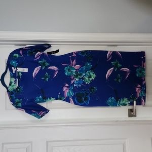 New York & Company Blue Floral Scuba Dress